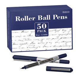 RollerBall Pens, Shuttle Art 50 Pack Blue Fine Point Roller Ball Pens, 0.5mm Liquid Ink Pens for Writing Journaling Taking Notes School Office