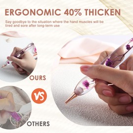 Avimegii 19PCS Diamond Painting Accessories Tools, 40% Thicker Diamond Painting Pen 5D Flower Diamond Art Pens Comfort Grip with 12Pcs Pen Tips, Purple Flower