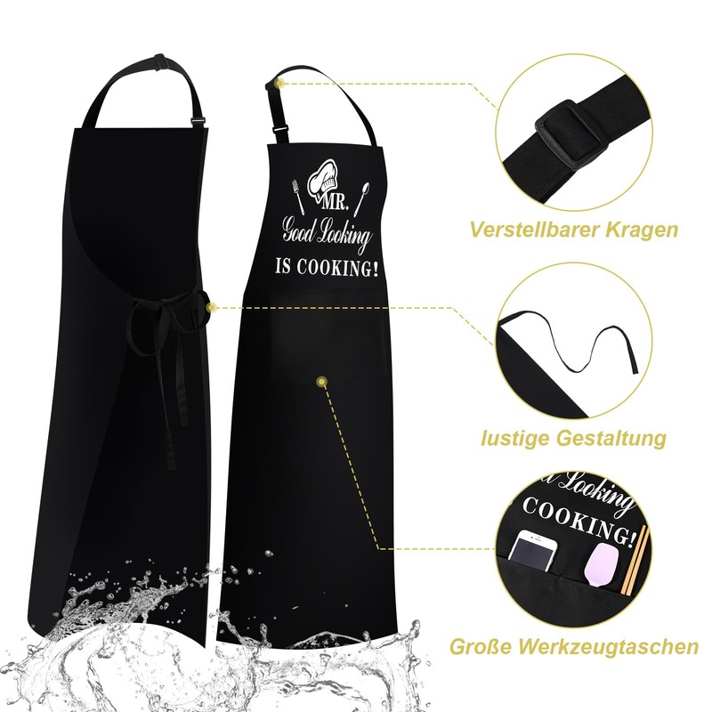 Pixaro Men's Cooking Apron - Men's Apron Adjustable Apron Black