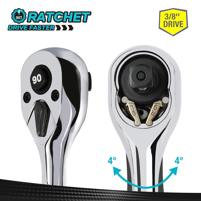 DURATECH 3/8-Inch Drive Ratchet, 90-Tooth Quick-release Ratchet Wrench, Reversible, Chrome