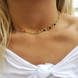 Bethynas Bohemian Colorful Crystal Gemstone Choker Necklace Enamel Butterfly Collar Necklace Cute Hollow Butterfly Station Chain Choker for Women Girls (Colorful Crystal)
