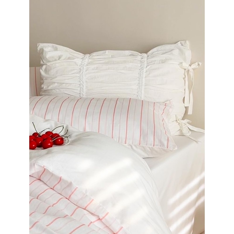 Pure Cotton Pillow Cases With Bow Sham White Pinch Pleated