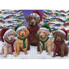 Doggie of The Day Chesapeake Bay Retriever Dogs - Christmas Family Portrait - Jigsaw Puzzle for Adults - Interlocking Puzzle Game Artwork - Gift for Dog Lovers, 200 pcs. DOTD200PZLE341