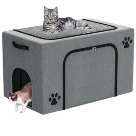 Cat Litter Box Enclosure with Cat Bed; Hidden Enclosure Litter Tray in Living Room, Bedroom, Corner; Kitten Washroom Fit Most of Litter Box; Large Pet Litter Box Pee Shield