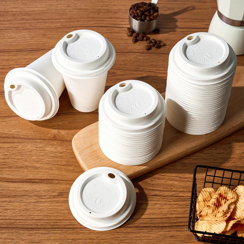 ECOLipak 100% Compostable Coffee Cup Lids 200 Count，3.54 inch Disposable