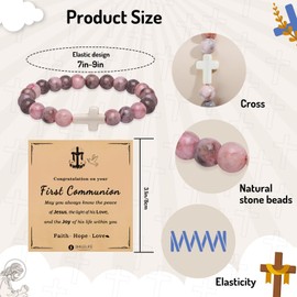 Cross Bracelets for Girls Boys Baptism First Communion Confirmation Gift Christian Bracelets Easter Basket Stuffers for Teens (Baptism-Emperor Stone)