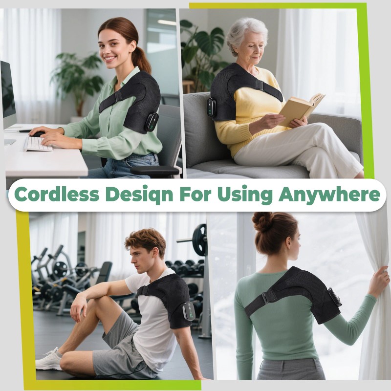 US USB Rechargeable Shoulder Brace Massage Belt Electric Heating Vibration