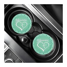 KVAEY 2 PCS Car Cup Holder Coaster, 2.76 Inch Anti Slip Vehicle Drink Mat with Cute Blessed Cross and Heart, Shockproof Cup Holder Coaster for Most Cars, Universal Car Accessories (Light Green)