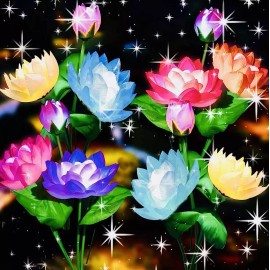 Paquete de 4 Lámparas Solares Paq 4 Lámparas Solares Flor De Loto 3 Flores Led 7 Colores