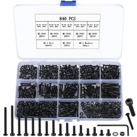 840 Pcs M2.5 Small Metric Screws with Nuts, Hex Socket Head Cap and Nut Assortment Kits, Carbon Steel Replacement Machine Fastener Screws and Bolts Nuts (M2.5 840 Black)