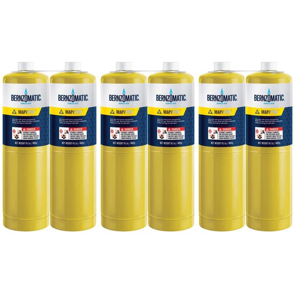 (6) 14.1 oz Bernzomatic Pre-Filled MAP-Pro Gas Torch Style Cylinder - Pack of 6