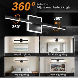 Morauroral Bathroom Light Fixtures Over Mirror, Modern Black Dimmable 5CCT Led Vanity Light Fixture with RGB Lighting, 24 Inch Bar Bathroom Vanity Lights