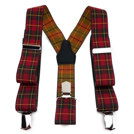 TigerTie Unisex Y-shaped braces with 3 extra strong clips, colour in chequered, high-quality workmanship, width 35 mm, Red, yellow, black