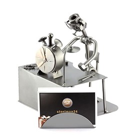 Steelman24 I Nuts and bolts sculpture Clockmaker With Business Card Holder I Handmade ornaments I Made in Germany I I Metal figurine