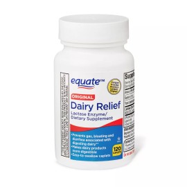 Equate Dairy Relief Caplets, Original, 120 Count