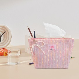 PLOPONOM 2 Pieces Travel Makeup Bag,Large Capacity Cosmetic Bags for Women，Pink Macarons Polyester Cosmetic Organizers,Portable Toiletry Bag,Seal with Pearl Zipper,Pearl Bow Charm