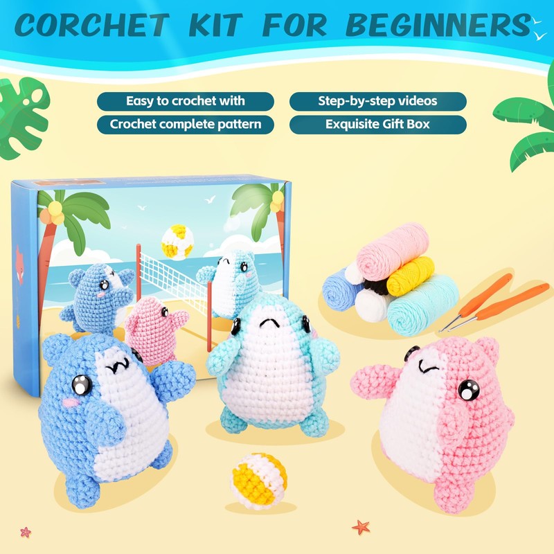 Shark Crochet Kit for Beginners, Beginners Crochet Kit for Adults