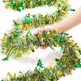 Daifunli 52.5 Feet Christmas Metallic Tinsel Garland 8 Pcs Tinsel Garland Christmas Tree Decorations Shiny Twist Garland Shiny Decoration Home Wreath Hanging Decor(Gold Silver Green,Christmas Tree)