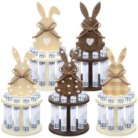 Yeyeplum 5 Pcs Easter Money Holder Wooden Easter Ornaments with 10 Holes Handmade Easter Money Tree Bunny Rabbit Cash Holder Holiday Table Centerpiece Decorations (Brown, Beige,Vintage Style)