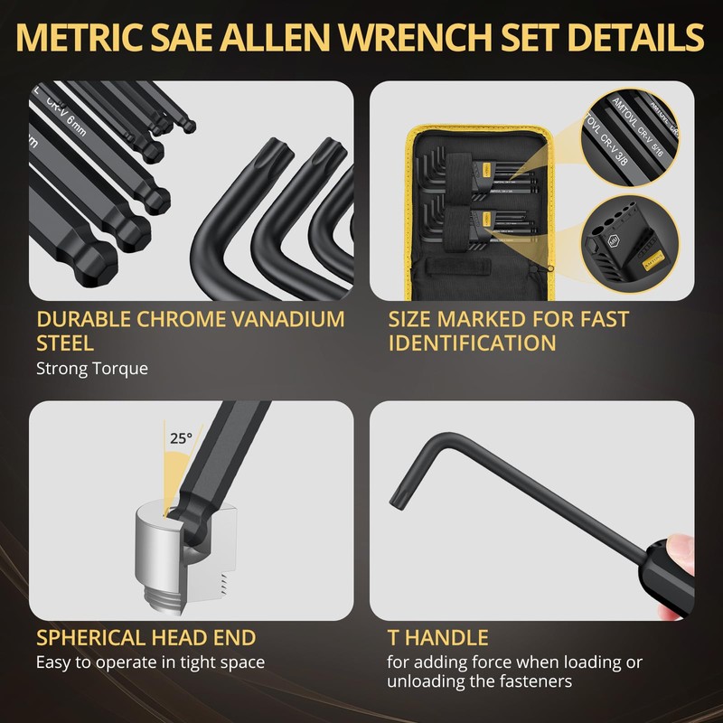AMTOVL 27PCS Allen Key Set - Metric & SAE Wrench