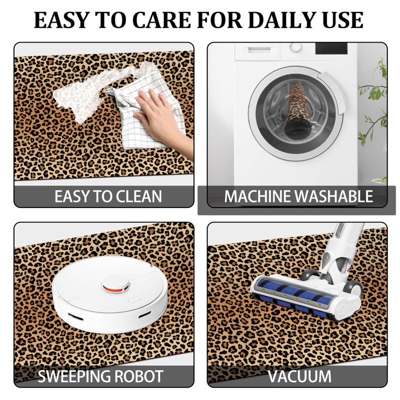 FNLNDO Leopard Bathroom Rugs 17"x 47" Long Bath Rugs Cheetah