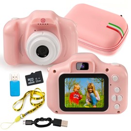 An ShopTo Camera Kids Digital Camera Girls Pink 20MP Micro SD 32GB with Waterproof Rubber Bag 8 x Selfie Camera Birthday Gift 2-8 Years