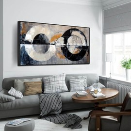 Framed Canvas Wall Art for Living Room Bedroom Office Black and White Circle Abstract Canvas Prints Large Modern Wall Art Size 24x48 inches