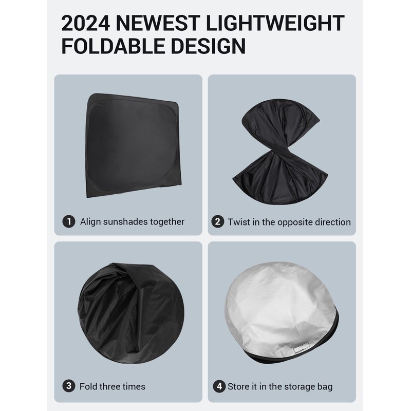 Proadsy - Parasol plegable para parabrisas delantero 2024, ajuste personalizado
