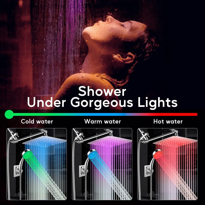 Shower Head with LED, High Pressure 10'' Rain Shower Head