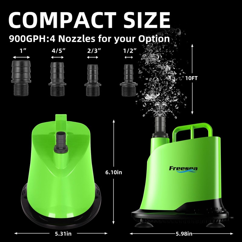 FREESEA Submersible Water Pump For Fountain: 900 GPH 60W Adjustable