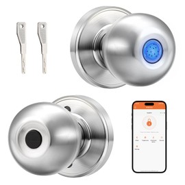 Probrico Fingerprint Door Knob, Smart Lock for Bedroom Door, Keyless Entry Smart Biometric Door Knob, Interior Door Knob with Fingerprint Lock for Apartment, Office, Closet, Satin Nickel