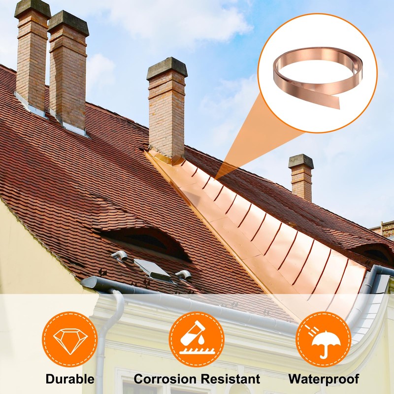 HARFINGTON 2pcs Copper Sheet Roll 0.3mm Thick Copper Flashing 99.95%