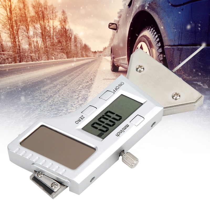 Solar Energy Digital Tyre Tread Depth Gauge Caliper Stainless Steel