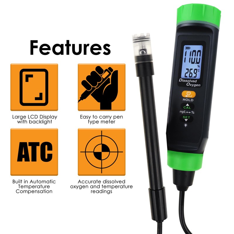 Digital Rechargeable Dissolved Oxygen Meter | Precise DO Tester w/Self-Floating