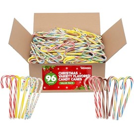 Taboom Bulk Assorted Candy Cane Individually Wrapped 96 Count - Christmas Candy Canes Variety Fruity Flavors Cherry, Lemon, & Hot Cocoa Holiday Colorful Candy Bulk