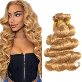 28 30 32 inch Honey Blonde Bundles #27 Body Wave Bundles Blonde Human Hair 3 Bundles Grade 8A Remy Blonde Body Wave Human Hair Bundles