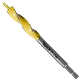 1 x SabreCut SCAG012 12mm x 165mm Wood Auger Quad Flute Self Feed Tip Grooved Hex Shank Drill Bit for High Speed Drilling in Wood and MDF