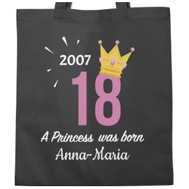 Geschenk mit Namen personalisiert by Shirtracer - Cotton Bag - 18th Birthday - 2007 A Princess Was Born - For the Eighteenth - With Name, 2 Dark Grey, Unit size