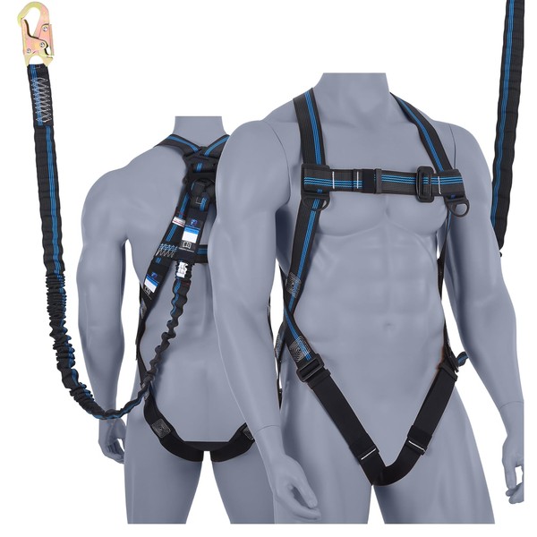 FHFallArrest Safety Harness Fall Protection Kit - 3 Pt Full Body Safety Harness with 6 FT Internal Shock Absorbing Lanyard & Snap Hook, for Roofing Construction & Scaffolding Use, ANSI OSHA Compliant