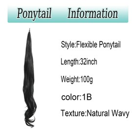 Flexible Wrap Around Ponytail Extension Curly Wave Hair Extension Long Curly Ponytails Hairpieces For Women Ladies Daily Use (32inches, 1B)
