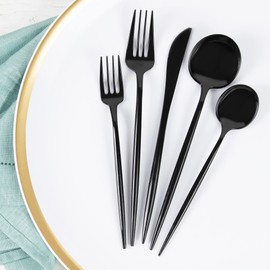 Novelty Modern Flatware, Cutlery, Soup Spoons Luxury Black 32 Count