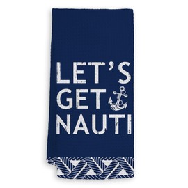 HIWX Nautical Coastal Beach House Let's Get Nauti Navy Blue Decorative Kitchen Towels and Dish Towels,Rustic Ocean Themed Anchor Hand Towels Tea Towel for Bathroom Kitchen Decor 16×24 Inches