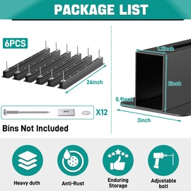 EVERHANGER Ceiling Storage Rack, Heavy Duty Overhead Garage Storage Rack, Adjustable Ceiling Bin Storage System, 6 Sets for 5 Bins, 26 Inch