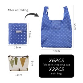 DHSBGWSX 6 Pack Foldable Shopping Bags and 2 Pieces Coin Purses, Reusable Shopping Bags, Shopping Bags for Takeout, Easy to Store Shopping Bags, multicoloured