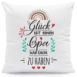 GRAVURZEILE Cushion with Saying "Glück ist jemanden wie Dich zu haben - Gift for Family Friends for Birthday Christmas Size with Filling, Grandpa Colour