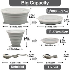 Cagelya Mess Kit for Camping Silicone Collapsible Bowl Collapsible Cup and Stainless Steel Spoon for Backpacking Outdoor Hiking Traveling and Picnic - 2 Pack