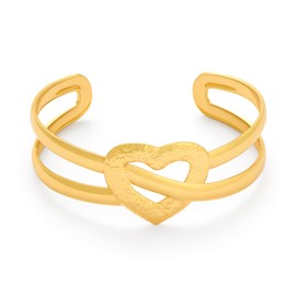 ENSKEFEN Double-layer Gold Cuff Bracelets for Women Chunky Hammered Hollow Heart Open Bangle Bracelet Adjustable Wide Gold Statement Bracelets