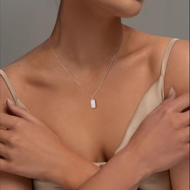 BriLove 925 Sterling Silver Minimalistic Moonstone Choker Pendant Necklace Gift for Women Clear Silver-Tone