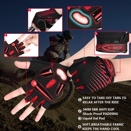 MOREOK Cycling Gloves,Half Finger Mountain Bike Gloves 5MM SBR+Liquid Gel Padded Anti-Slip Shock-Absorbing Touchscreen MTB Gloves Bicycle Gloves for Men Women Red-S