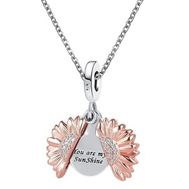 GMXLin Rose Gold Sunflower Necklace You are My Sunshine Pendant Stainless Steel Chain for Women Mom Daughter Sister Birthday